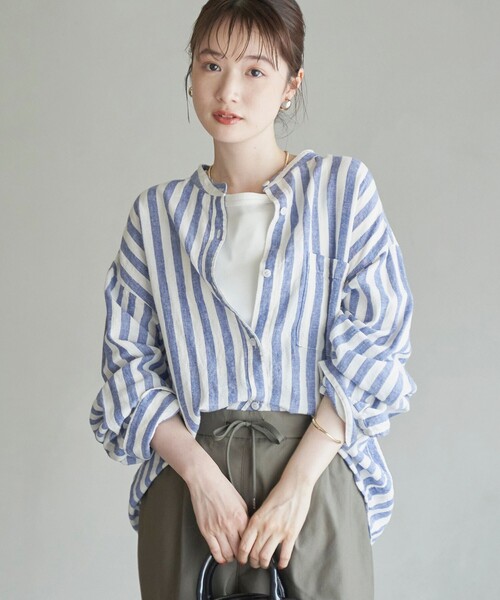 coen(コーエン)の「【追加】リネンレーヨンバンドカラーシャツ(シャツ/ブラウス・レディース・ブラック/ナチュラル/その他1/その他2/クリーム・M/L)」の14枚目の写真