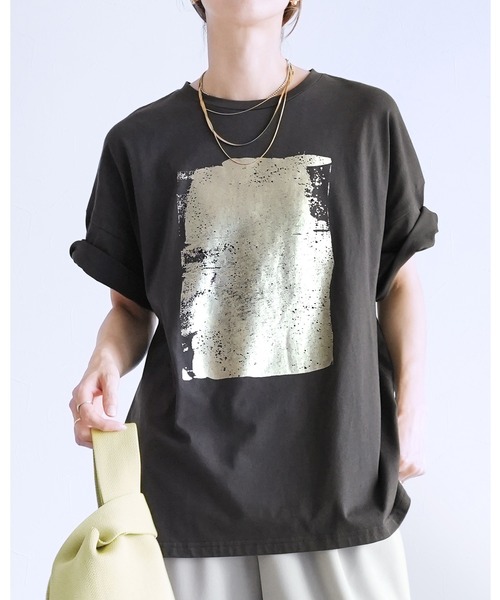 reca（レカ）の「箔プリント半袖BIG Tシャツ（Tシャツ/カットソー・レディース・オフホワイト/チャコール/ブラウン・FREE）」の3枚目の写真