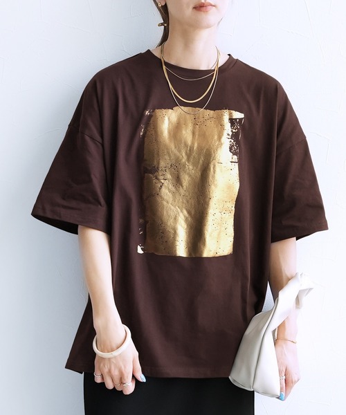 reca（レカ）の「箔プリント半袖BIG Tシャツ（Tシャツ/カットソー・レディース・オフホワイト/チャコール/ブラウン・FREE）」の14枚目の写真