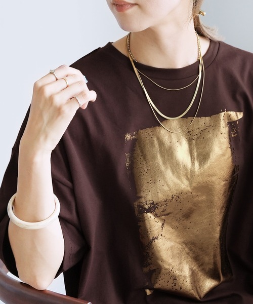 reca（レカ）の「箔プリント半袖BIG Tシャツ（Tシャツ/カットソー・レディース・オフホワイト/チャコール/ブラウン・FREE）」の15枚目の写真