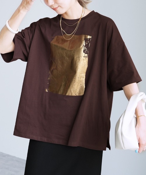 reca（レカ）の「箔プリント半袖BIG Tシャツ（Tシャツ/カットソー・レディース・オフホワイト/チャコール/ブラウン・FREE）」の13枚目の写真