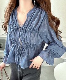 透け感花柄長袖トップス 透け感花柄長袖トップス