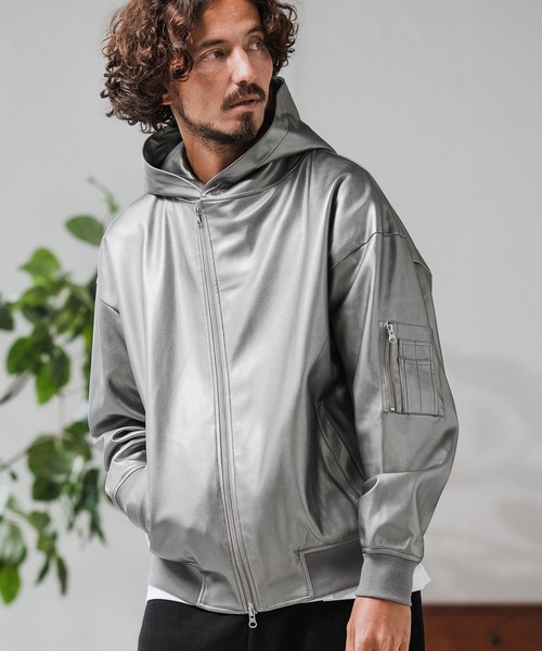 Magine(マージン)の「mj10909-Synthetic Leather Hooded Blouson フーデットブルゾン(ブルゾン・メンズ・ブラック/シルバー・48/46/44)」の19枚目の写真