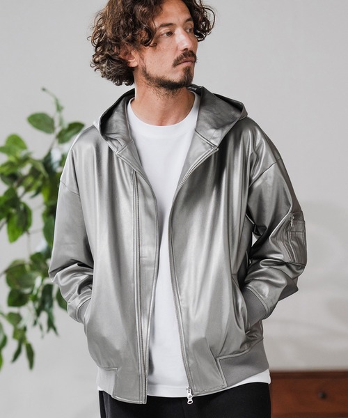 Magine(マージン)の「mj10909-Synthetic Leather Hooded Blouson フーデットブルゾン(ブルゾン・メンズ・ブラック/シルバー・48/46/44)」の17枚目の写真
