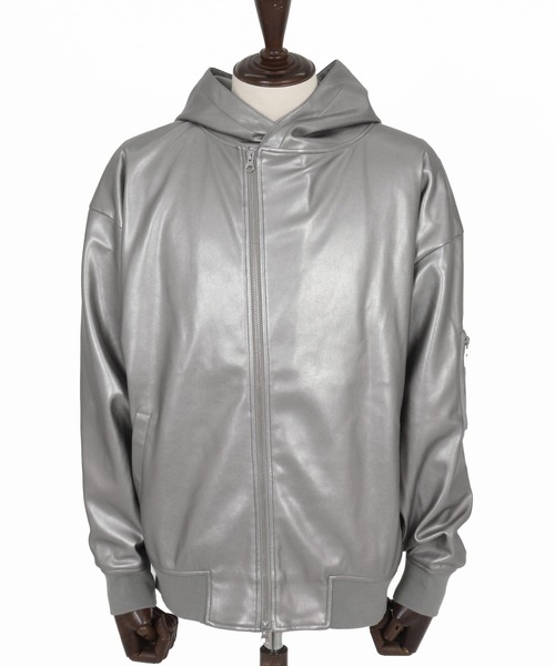 Magine(マージン)の「mj10909-Synthetic Leather Hooded Blouson フーデットブルゾン(ブルゾン・メンズ・ブラック/シルバー・48/46/44)」の13枚目の写真