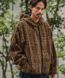mj10926-Check Boa Zip Up Hooded Jacket ジップアップフーディー