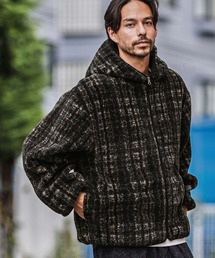 mj10926-Check Boa Zip Up Hooded Jacket ジップアップフーディー
