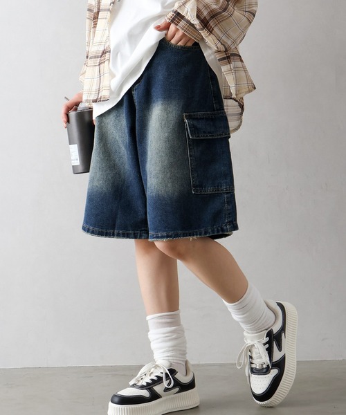 ファッション ダークブルー デニム カーゴパンツ