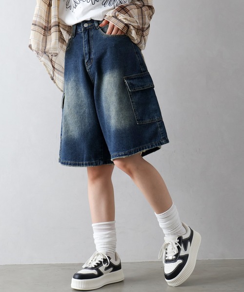 SpRay(スプレイ)の「デニムカーゴハーフパンツ(カーゴパンツ・レディース・ブラック/ダークブルー・SMALL/MEDIUM)」の11枚目の写真