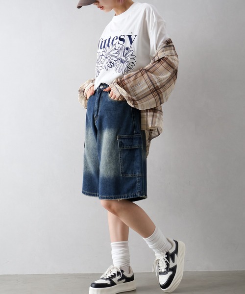 SpRay(スプレイ)の「デニムカーゴハーフパンツ(カーゴパンツ・レディース・ブラック/ダークブルー・SMALL/MEDIUM)」の12枚目の写真