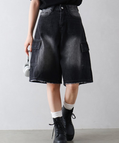 SpRay(スプレイ)の「デニムカーゴハーフパンツ(カーゴパンツ・レディース・ブラック/ダークブルー・SMALL/MEDIUM)」の22枚目の写真