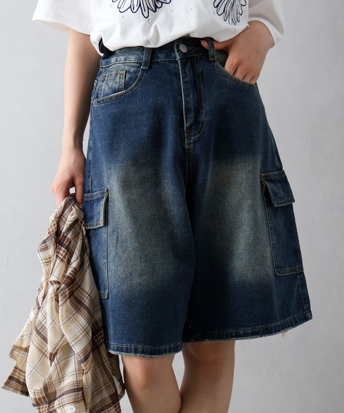SpRay(スプレイ)の「デニムカーゴハーフパンツ(カーゴパンツ・レディース・ブラック/ダークブルー・SMALL/MEDIUM)」の9枚目の写真