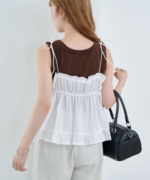 Kastane（カスタネ）の「フリルキャミビスチェ（キャミソール・レディース・ネイビー/オフホワイト・FREE）」の5枚目の写真