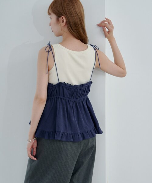 Kastane（カスタネ）の「フリルキャミビスチェ（キャミソール・レディース・ネイビー/オフホワイト・FREE）」の15枚目の写真