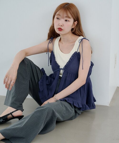 Kastane（カスタネ）の「フリルキャミビスチェ（キャミソール・レディース・ネイビー/オフホワイト・FREE）」の17枚目の写真