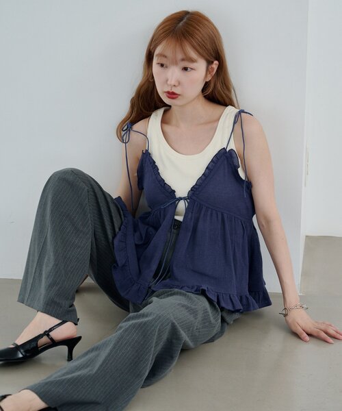 Kastane（カスタネ）の「フリルキャミビスチェ（キャミソール・レディース・ネイビー/オフホワイト・FREE）」の18枚目の写真