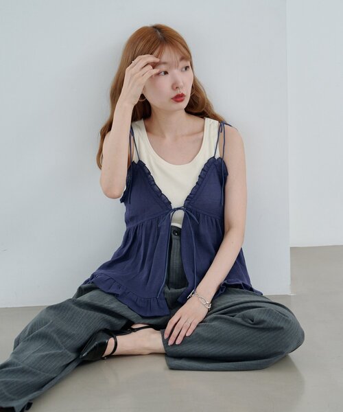 Kastane（カスタネ）の「フリルキャミビスチェ（キャミソール・レディース・ネイビー/オフホワイト・FREE）」の19枚目の写真