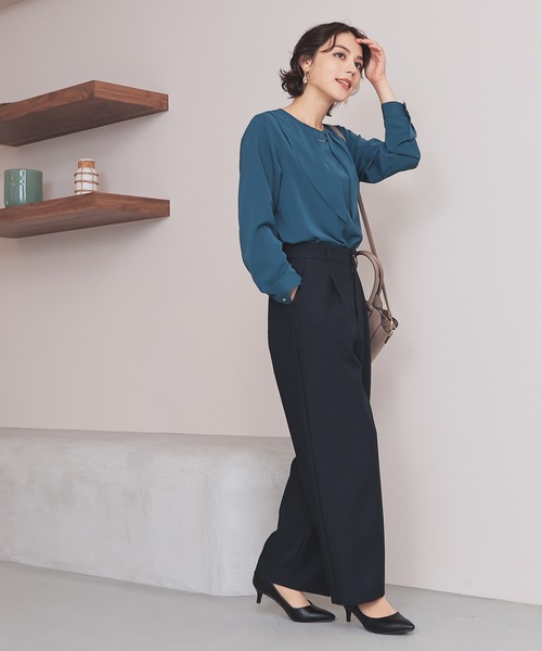 GLACIER lusso(グラシアルッソ)の「ストレートパンツ(スラックス・レディース・ブラック/ヘザーチャコール/ダークベージュ/ネイビー・L/LL/M/S)」の14枚目の写真