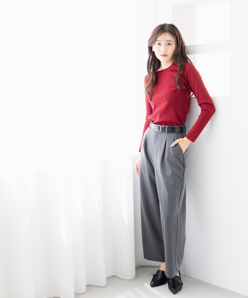 GLACIER lusso(グラシアルッソ)の「ストレートパンツ(スラックス・レディース・ブラック/ヘザーチャコール/ダークベージュ/ネイビー・L/LL/M/S)」の19枚目の写真