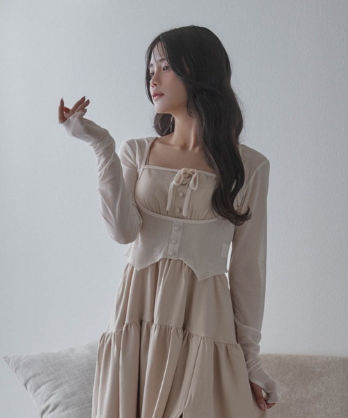 M DOLLY(エムドリー)の「*M DOLLY original* airy ribbon cardigan/エアリーリボンカーディガン(カーディガン/ボレロ・レディース・ブラック/アイボリー・FREE)」の2枚目の写真