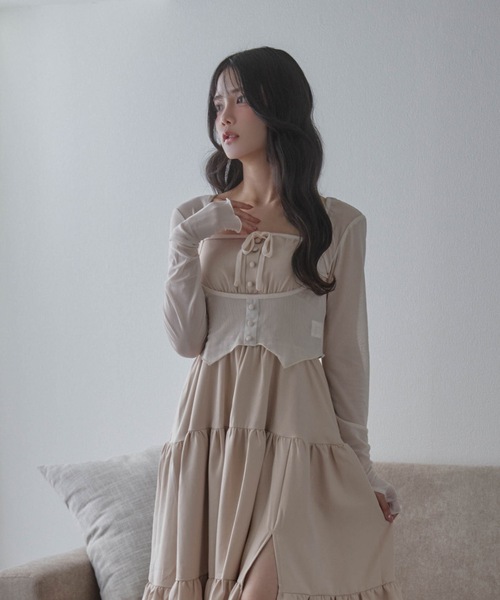 M DOLLY(エムドリー)の「*M DOLLY original* airy ribbon cardigan/エアリーリボンカーディガン(カーディガン/ボレロ・レディース・ブラック/アイボリー・FREE)」の3枚目の写真