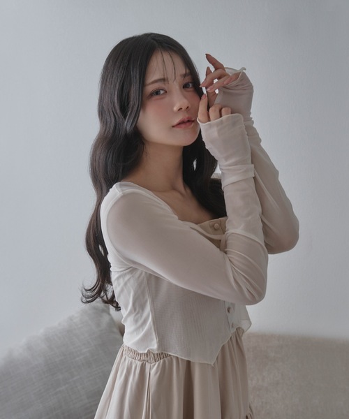 M DOLLY(エムドリー)の「*M DOLLY original* airy ribbon cardigan/エアリーリボンカーディガン(カーディガン/ボレロ・レディース・ブラック/アイボリー・FREE)」の4枚目の写真