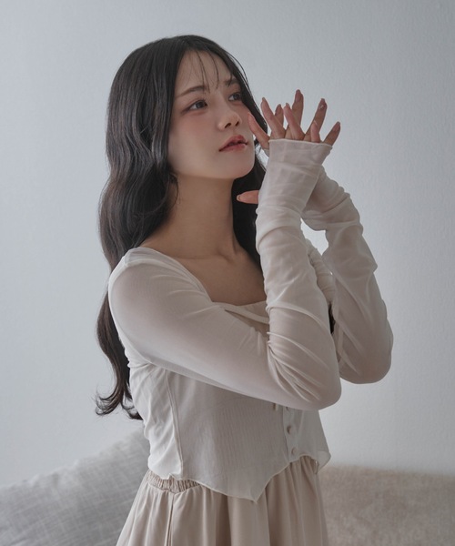 M DOLLY(エムドリー)の「*M DOLLY original* airy ribbon cardigan/エアリーリボンカーディガン(カーディガン/ボレロ・レディース・ブラック/アイボリー・FREE)」の5枚目の写真