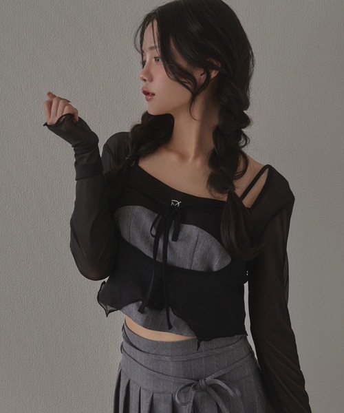 M DOLLY(エムドリー)の「*M DOLLY original* airy ribbon cardigan/エアリーリボンカーディガン(カーディガン/ボレロ・レディース・ブラック/アイボリー・FREE)」の7枚目の写真