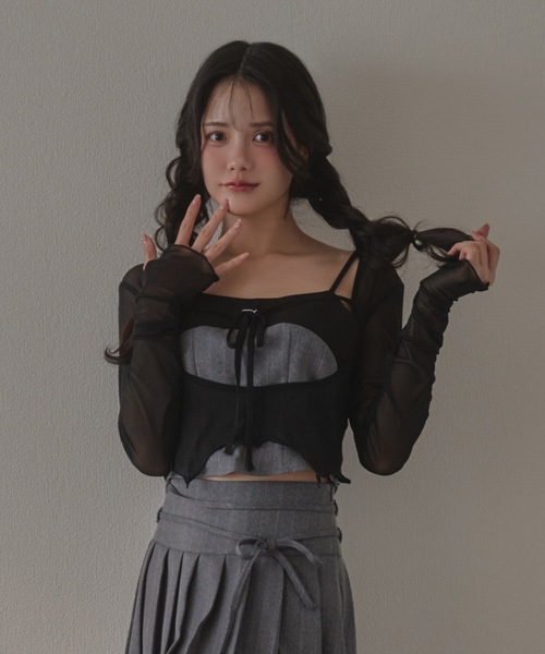 M DOLLY(エムドリー)の「*M DOLLY original* airy ribbon cardigan/エアリーリボンカーディガン(カーディガン/ボレロ・レディース・ブラック/アイボリー・FREE)」の8枚目の写真