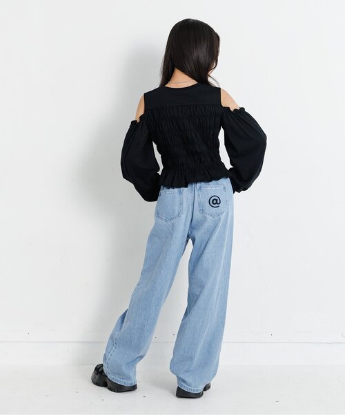 algy(アルジー)の「シャーリング肩あきトップス(Tシャツ/カットソー・キッズ・ピンク/オフホワイト/ブラック・XX-SMALL/X-SMALL/MEDIUM/SMALL)」の5枚目の写真