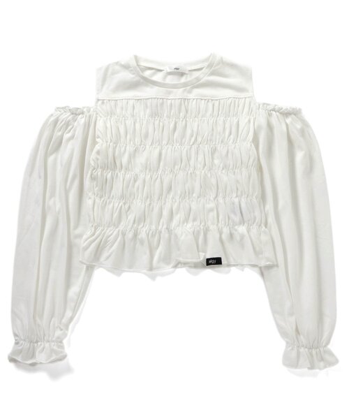 algy(アルジー)の「シャーリング肩あきトップス(Tシャツ/カットソー・キッズ・ピンク/オフホワイト/ブラック・XX-SMALL/X-SMALL/MEDIUM/SMALL)」の14枚目の写真