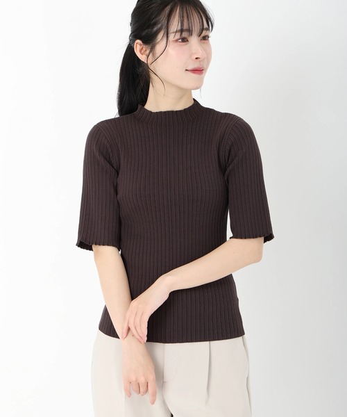 STRAWBERRY-FIELDS（ストロベリーフィールズ）の「【雑誌掲載アイテム】セシルストレッチ_ランダムリブ5分袖ニット（ニット/セーター・レディース・ブラック/ライトグリーン系/ホワイト/ブラウン/ピンク・2）」の3枚目の写真