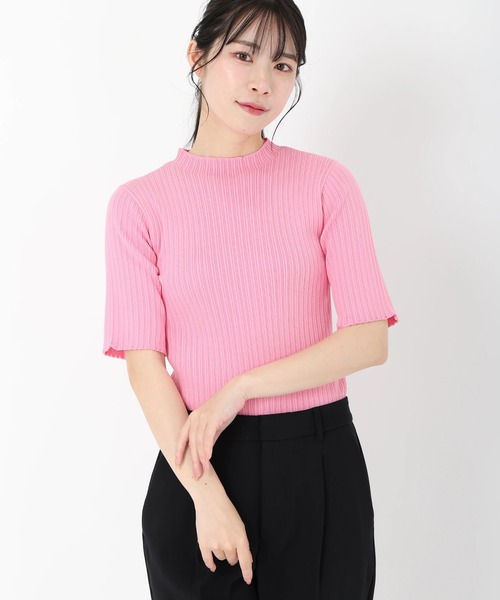 STRAWBERRY-FIELDS（ストロベリーフィールズ）の「【雑誌掲載アイテム】セシルストレッチ_ランダムリブ5分袖ニット（ニット/セーター・レディース・ブラック/ライトグリーン系/ホワイト/ブラウン/ピンク・2）」の5枚目の写真