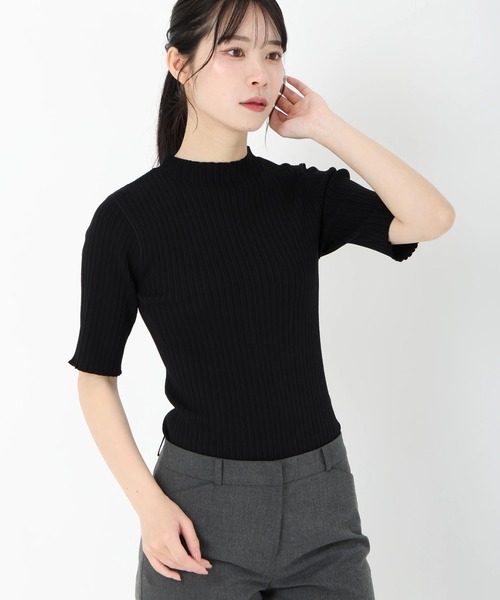 STRAWBERRY-FIELDS（ストロベリーフィールズ）の「【雑誌掲載アイテム】セシルストレッチ_ランダムリブ5分袖ニット（ニット/セーター・レディース・ブラック/ライトグリーン系/ホワイト/ブラウン/ピンク・2）」の2枚目の写真