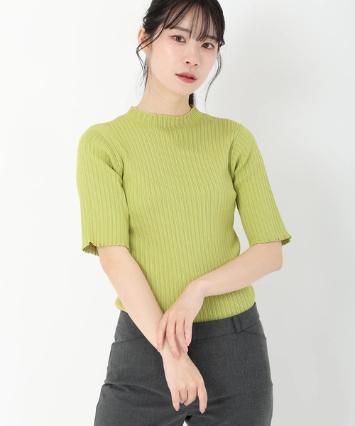 STRAWBERRY-FIELDS（ストロベリーフィールズ）の「【雑誌掲載アイテム】セシルストレッチ_ランダムリブ5分袖ニット（ニット/セーター・レディース・ブラック/ライトグリーン系/ホワイト/ブラウン/ピンク・2）」の6枚目の写真