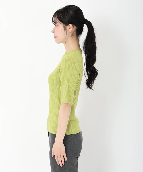 STRAWBERRY-FIELDS（ストロベリーフィールズ）の「【雑誌掲載アイテム】セシルストレッチ_ランダムリブ5分袖ニット（ニット/セーター・レディース・ブラック/ライトグリーン系/ホワイト/ブラウン/ピンク・2）」の7枚目の写真