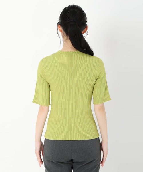 STRAWBERRY-FIELDS（ストロベリーフィールズ）の「【雑誌掲載アイテム】セシルストレッチ_ランダムリブ5分袖ニット（ニット/セーター・レディース・ブラック/ライトグリーン系/ホワイト/ブラウン/ピンク・2）」の8枚目の写真