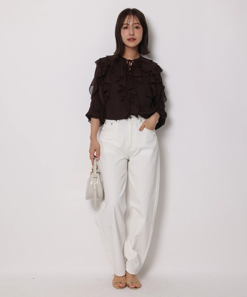 新品♡アプワイザー♡ラッフル袖ブラウス ♡アプワイザーリッシェ♡ 肩あきラッフル ブラウス ブラック - メルカリ