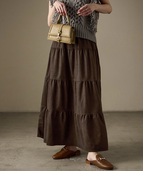 Fashion Letter(ファッションレター)の「スエードティアードロングスカート(スカート・レディース・キャメル/アイボリー/ブラウン・M)」の19枚目の写真