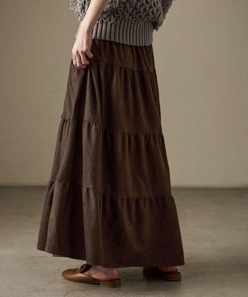 Fashion Letter(ファッションレター)の「スエードティアードロングスカート(スカート・レディース・キャメル/アイボリー/ブラウン・M)」の14枚目の写真