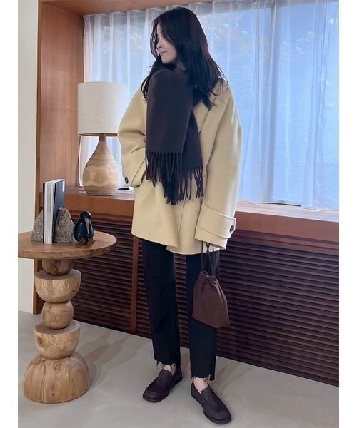 新品タグ付　woolコクーンシルエットピーコート　チェック　Mila Owen ミラ オーウェン Mila Owen woolコクーンシルエットピーコート （CHECK