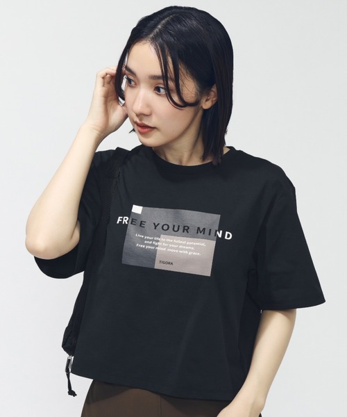 TIGORA（ティゴラ）の「ティゴラ TIGORA ドライクロップドグラフィックTシャツ（Tシャツ/カットソー・レディース・ブラック/ホワイト・S/M/L/XL）」の2枚目の写真