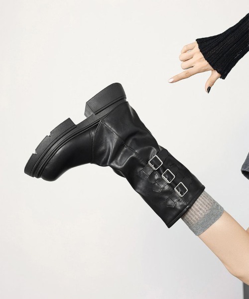 WEGO（ウィゴー）の「WEGO/厚底カバーベルトミドルブーツ（ブーツ・レディース・ブラウン/ブラック・MEDIUM/LARGE）」の6枚目の写真