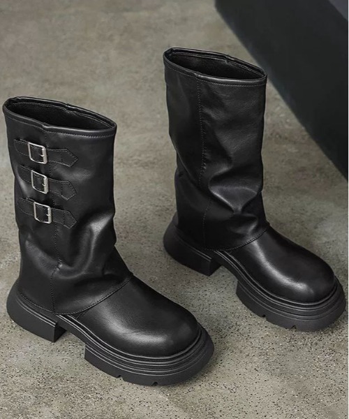 WEGO（ウィゴー）の「WEGO/厚底カバーベルトミドルブーツ（ブーツ・レディース・ブラウン/ブラック・MEDIUM/LARGE）」の12枚目の写真