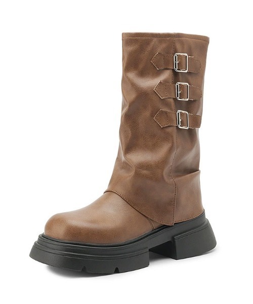 WEGO（ウィゴー）の「WEGO/厚底カバーベルトミドルブーツ（ブーツ・レディース・ブラウン/ブラック・MEDIUM/LARGE）」の15枚目の写真