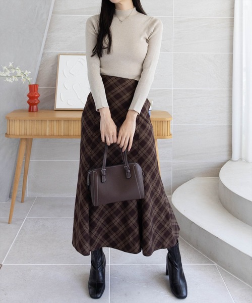 CLEAR BASIC（クリアベーシック）の「【低身長用サイズ有】バックレースアップチェック柄マーメイドスカート[フェミニン 着回し抜群 大人]≪AW新作≫（スカート・レディース・ブラウン/ネイビー/ブラック/ベージュ・PF/F）」の15枚目の写真