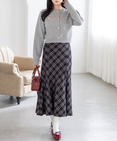 CLEAR BASIC（クリアベーシック）の「【低身長用サイズ有】バックレースアップチェック柄マーメイドスカート[フェミニン 着回し抜群 大人]≪AW新作≫（スカート・レディース・ブラウン/ネイビー/ブラック/ベージュ・PF/F）」の10枚目の写真