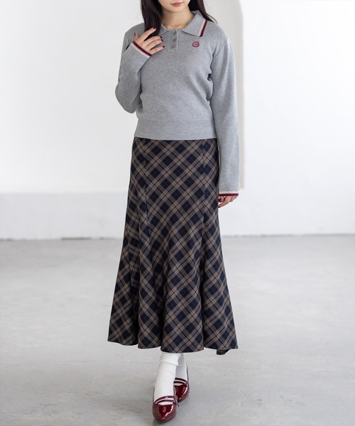 CLEAR BASIC（クリアベーシック）の「【低身長用サイズ有】バックレースアップチェック柄マーメイドスカート[フェミニン 着回し抜群 大人]≪AW新作≫（スカート・レディース・ブラウン/ネイビー/ブラック/ベージュ・PF/F）」の11枚目の写真