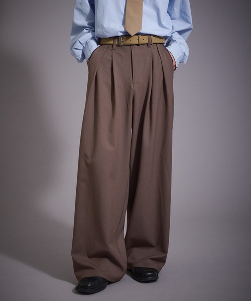 Perushu(ペルーシュ)の「ウールタッチ 2タックワイドスラックスパンツ(スラックス・メンズ・ブラック/グレー/ブラウン・MEDIUM/SMALL/LARGE)」の3枚目の写真