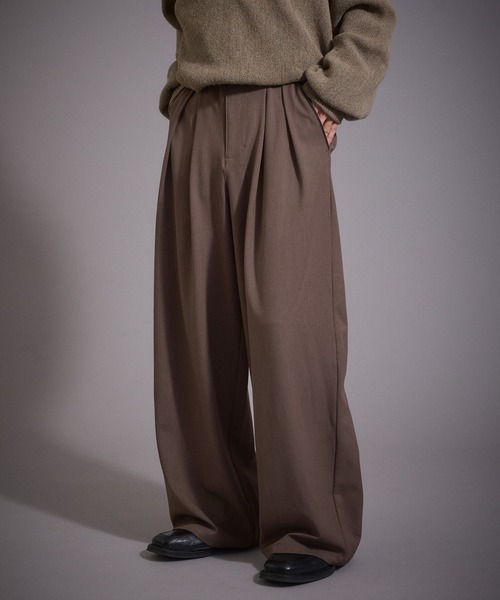 セール】ウールタッチ 2タックワイドスラックスパンツ（スラックス